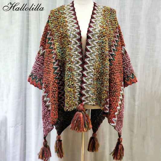 Chic Winter Poncho: Stylish Knitted Cardigan Cape for Women - Elegant Wrap Jacket & Sweater Jumper