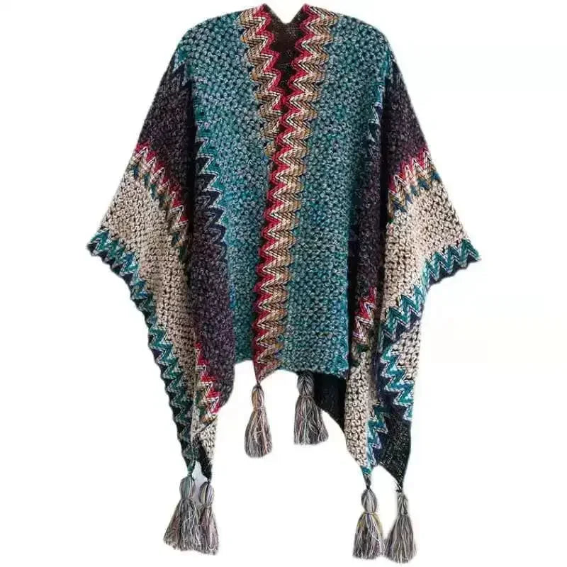 Chic Winter Poncho: Stylish Knitted Cardigan Cape for Women - Elegant Wrap Jacket & Sweater Jumper