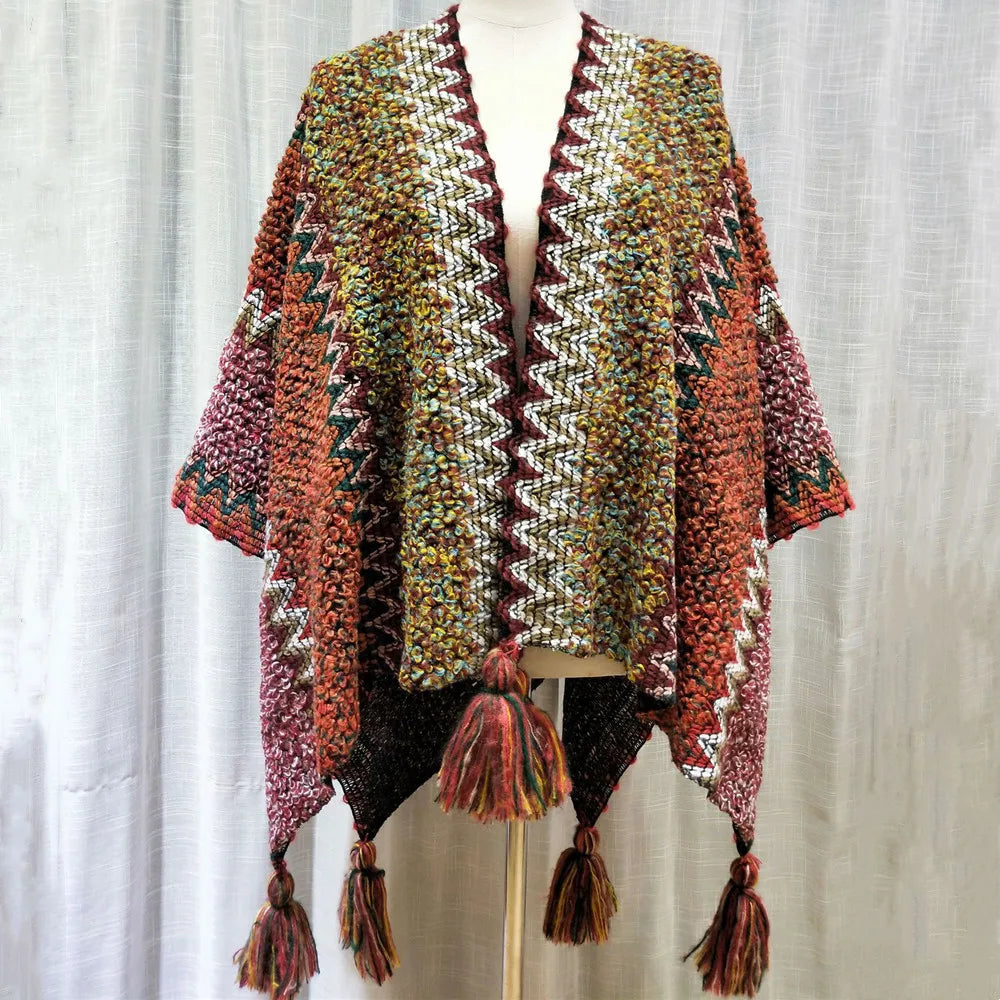 Chic Winter Poncho: Stylish Knitted Cardigan Cape for Women - Elegant Wrap Jacket & Sweater Jumper