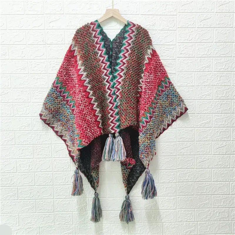 Chic Winter Poncho: Stylish Knitted Cardigan Cape for Women - Elegant Wrap Jacket & Sweater Jumper