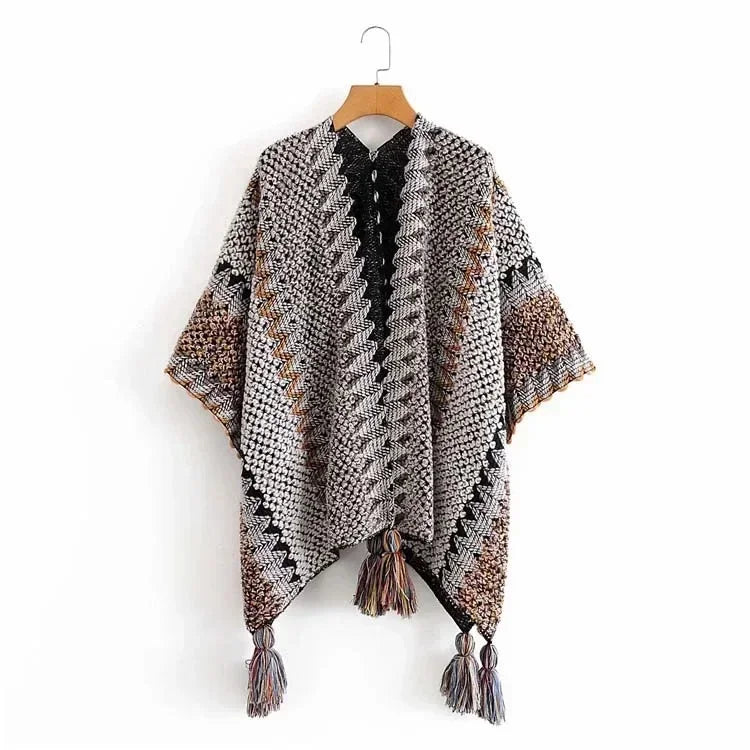 Chic Winter Poncho: Stylish Knitted Cardigan Cape for Women - Elegant Wrap Jacket & Sweater Jumper